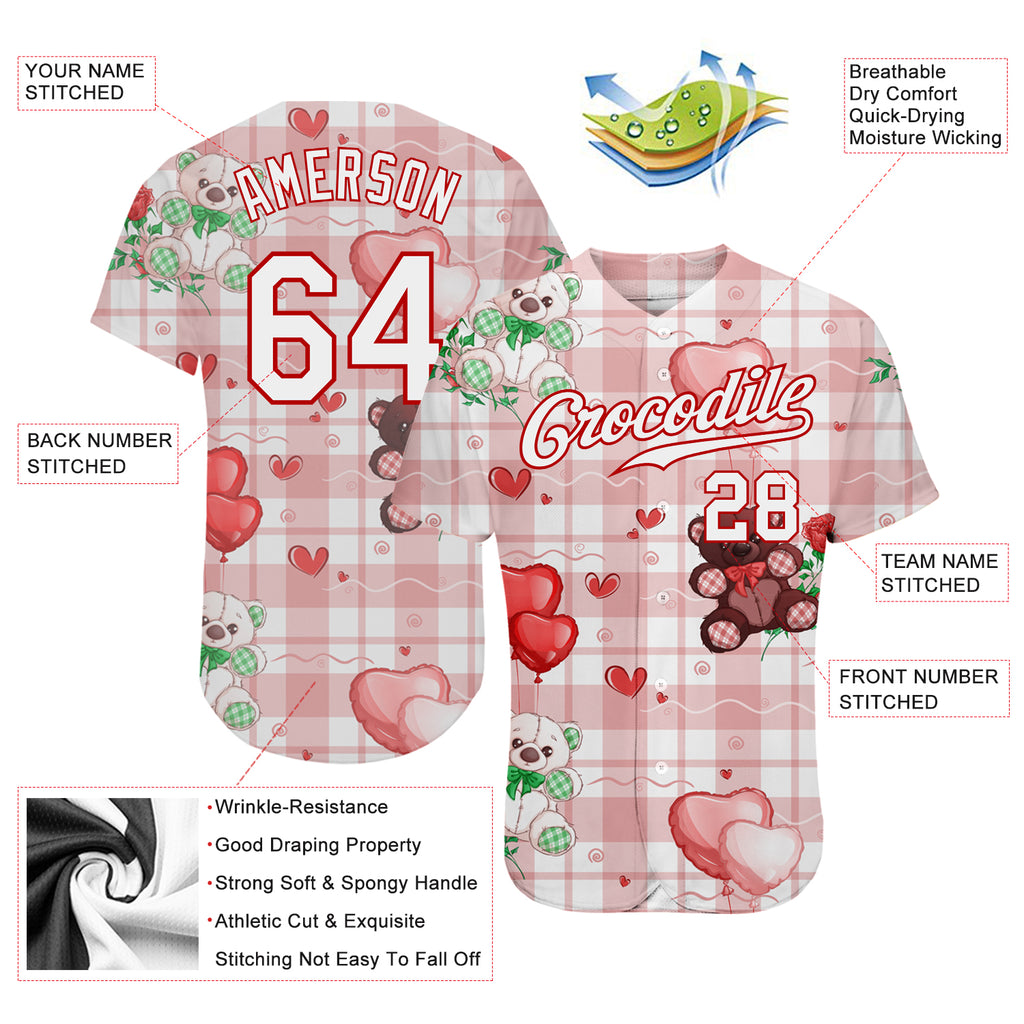 Custom Red White 3D Pattern Design Authentic Baseball Jersey Fast