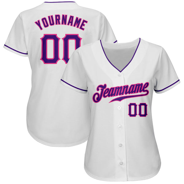 Custom White Purple-Pink Authentic Baseball Jersey